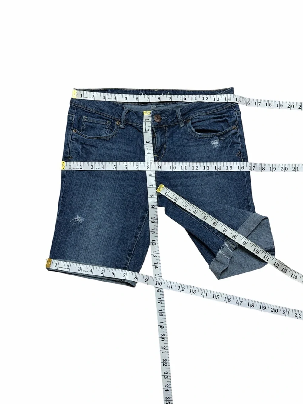 Aeropostale Bermuda Jean Shorts Womens 6 Low Rise Denim Cuffed Distressed Casual